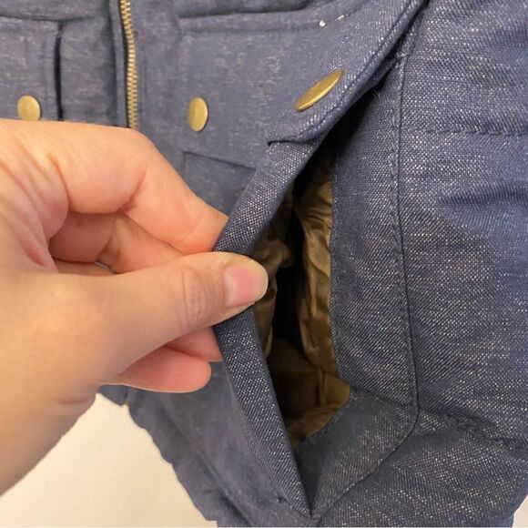 H&M Men’s full zip Puffer Vest blue chambray front pockets size 40R - Picture 8 of 8